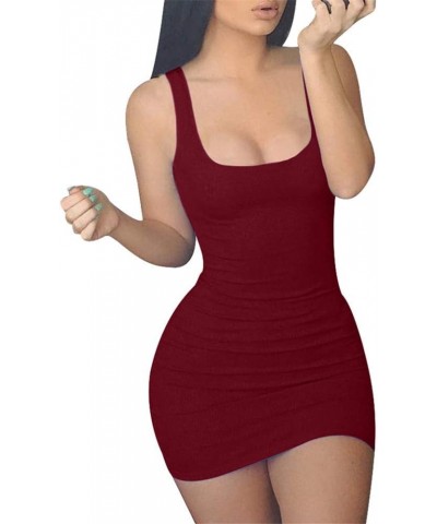 Women's Casual Summer Sleeveless Mini Sexy Bodycon Tank Club Dress Wine Red $12.60 Dresses