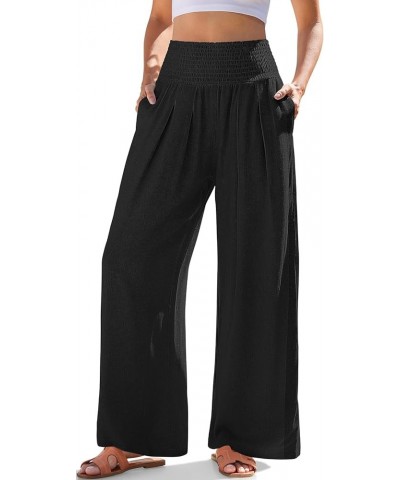 Womens Linen Palazzo Pants Boho High Waisted Wide Leg Casual Lounge Pant Trousers with Pockets- 19"/28" Inseam 28 inches Blac...