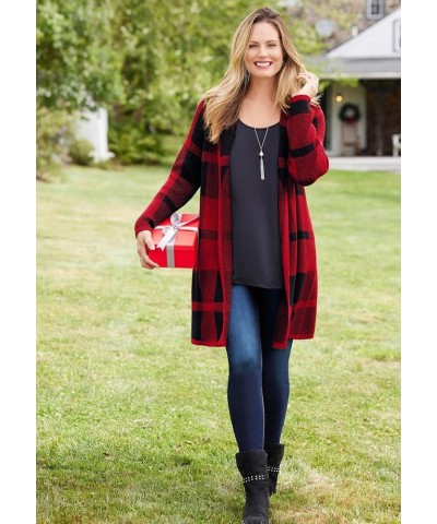 Women's Plus Size Country Village Sweater Cardigan Dark Sapphire Black Buffalo Plaid $25.73 Sweaters