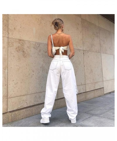 Cutout Denim Pants for Women Loose Ripped Boyfriends Jeans High Waist Baggy Denim Pants Distressed Wide Leg Jeans White $13.6...