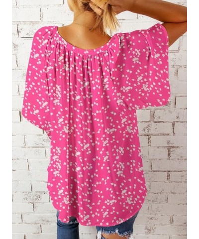 Womens Casual V Neck Loose 3/4 Bell Sleeve Chiffon Blouse Shirt Pleated Flowy Tunic Tops C Floral Pink $13.49 Blouses