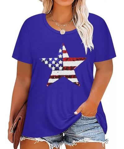 Women's Plus Size Crewneck Tops Short Sleeve Oversized T Shirt for Women Spring Summer XL 5XL A3-blue Star $14.10 T-Shirts