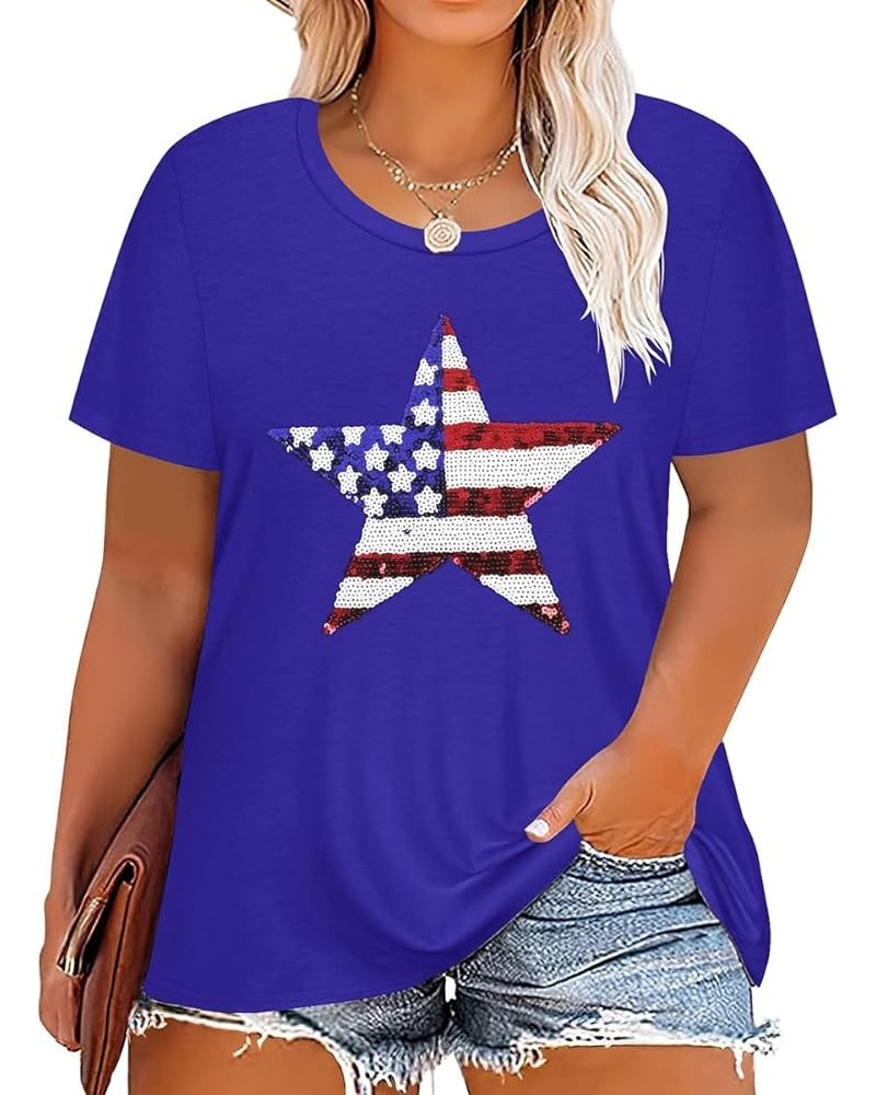 Women's Plus Size Crewneck Tops Short Sleeve Oversized T Shirt for Women Spring Summer XL 5XL A3-blue Star $14.10 T-Shirts