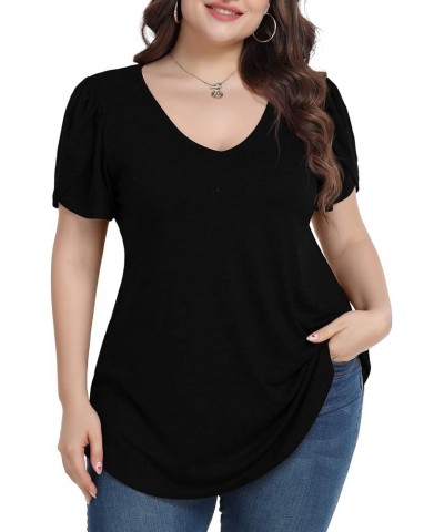 Plus Size Womens Tops Summer Casual T Shirts V Neck Tunic Petal Sleeve Loose D-black Petal Sleeve $14.21 T-Shirts