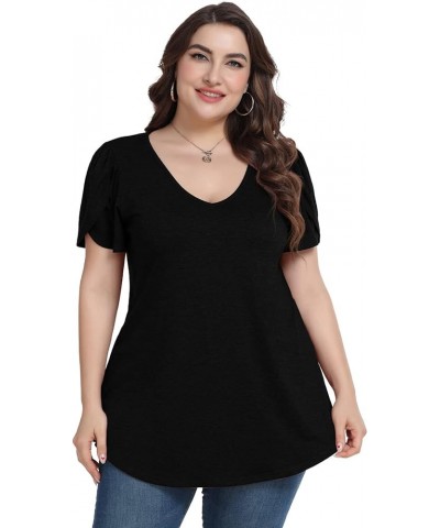 Plus Size Womens Tops Summer Casual T Shirts V Neck Tunic Petal Sleeve Loose D-black Petal Sleeve $14.21 T-Shirts