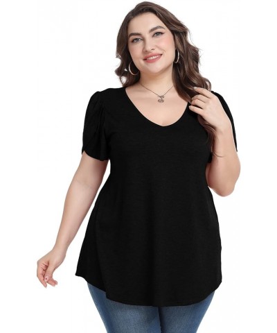 Plus Size Womens Tops Summer Casual T Shirts V Neck Tunic Petal Sleeve Loose D-black Petal Sleeve $14.21 T-Shirts