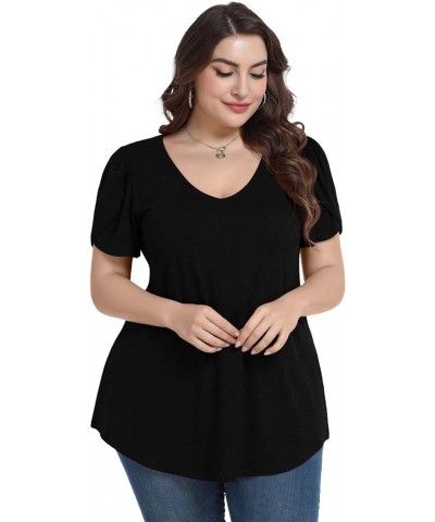 Plus Size Womens Tops Summer Casual T Shirts V Neck Tunic Petal Sleeve Loose D-black Petal Sleeve $14.21 T-Shirts