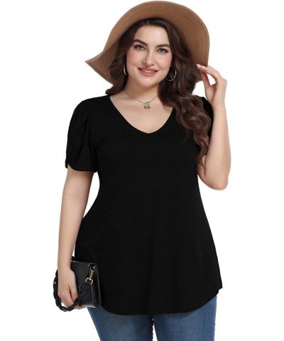 Plus Size Womens Tops Summer Casual T Shirts V Neck Tunic Petal Sleeve Loose D-black Petal Sleeve $14.21 T-Shirts