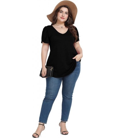 Plus Size Womens Tops Summer Casual T Shirts V Neck Tunic Petal Sleeve Loose D-black Petal Sleeve $14.21 T-Shirts