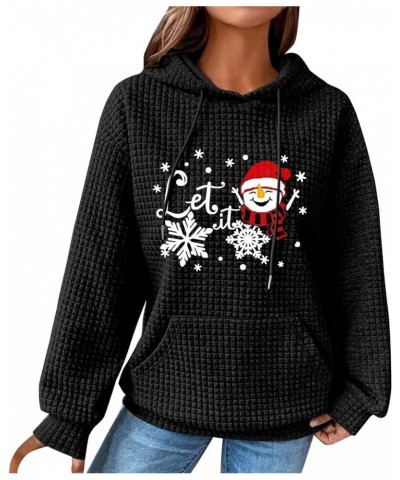 Ugly Christmas Sweater For Women 2023 Christmas Graphic Print Long Sleeve Waffle Pullover Hooded Tops With Pocket 01black $12...