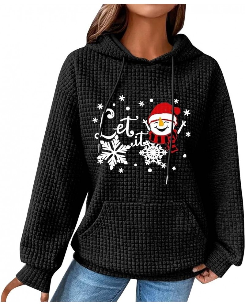 Ugly Christmas Sweater For Women 2023 Christmas Graphic Print Long Sleeve Waffle Pullover Hooded Tops With Pocket 01black $12...