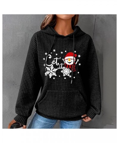 Ugly Christmas Sweater For Women 2023 Christmas Graphic Print Long Sleeve Waffle Pullover Hooded Tops With Pocket 01black $12...