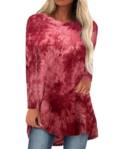 Tops Tunics for Women to Wear with Leggings, Casual Loose Fit V Neck Short/Long Sleeves T Shirt B-red Tiedye $12.99 Tops