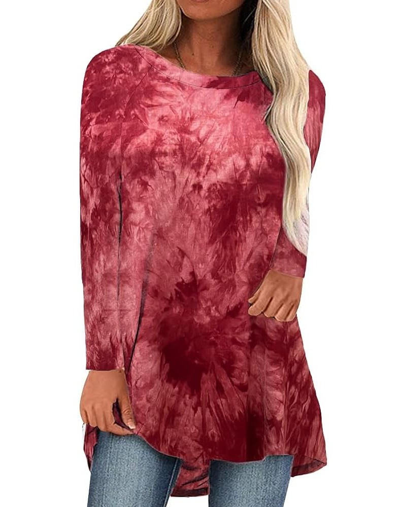 Tops Tunics for Women to Wear with Leggings, Casual Loose Fit V Neck Short/Long Sleeves T Shirt B-red Tiedye $12.99 Tops