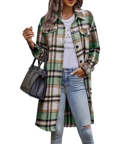 Women's Plaid Shacket 2024 Long Sleeve Button Up Flannel Shirt Winter Tartan Jacket Woolen Coats Green $27.53 Blouses