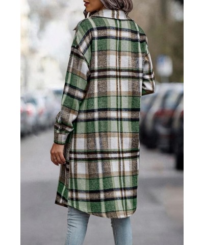 Women's Plaid Shacket 2024 Long Sleeve Button Up Flannel Shirt Winter Tartan Jacket Woolen Coats Green $27.53 Blouses