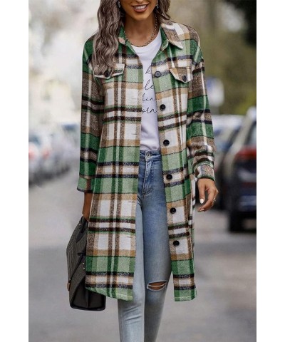 Women's Plaid Shacket 2024 Long Sleeve Button Up Flannel Shirt Winter Tartan Jacket Woolen Coats Green $27.53 Blouses