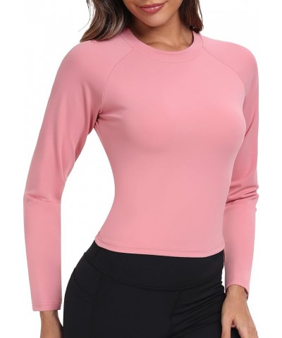 Womens Long Sleeve Crop Workout Tops Yoga Cropped Top Gym Shirts Athletic Clothes Slim Fit Pink $9.89 Activewear