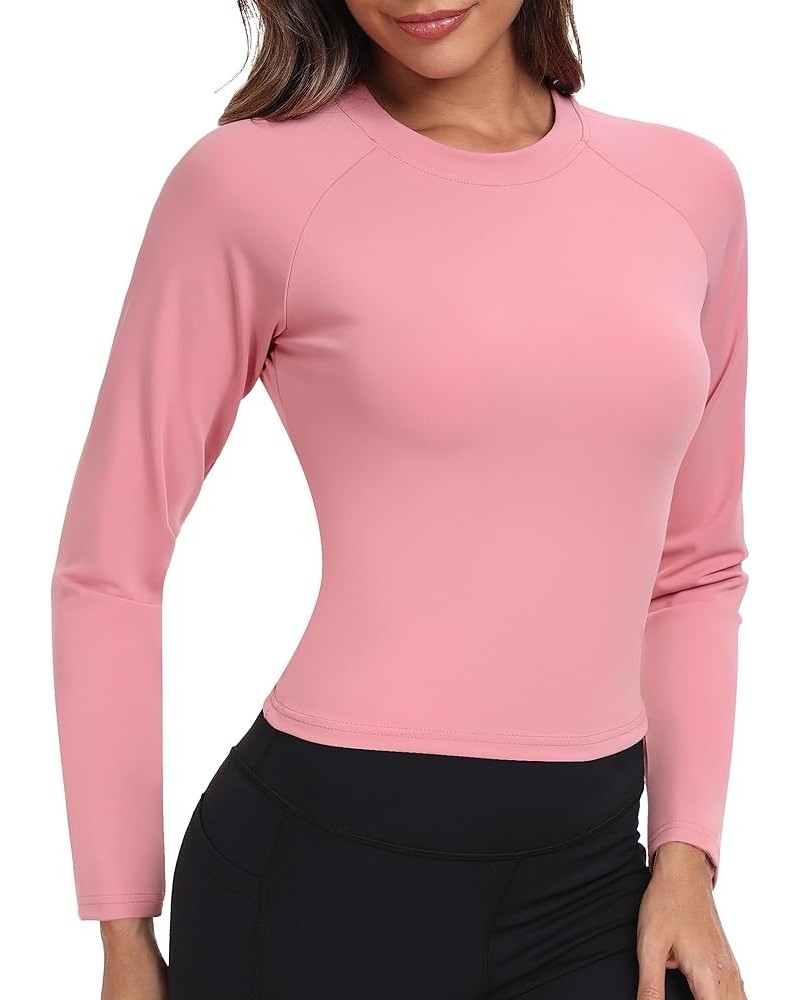 Womens Long Sleeve Crop Workout Tops Yoga Cropped Top Gym Shirts Athletic Clothes Slim Fit Pink $9.89 Activewear