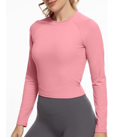 Womens Long Sleeve Crop Workout Tops Yoga Cropped Top Gym Shirts Athletic Clothes Slim Fit Pink $9.89 Activewear