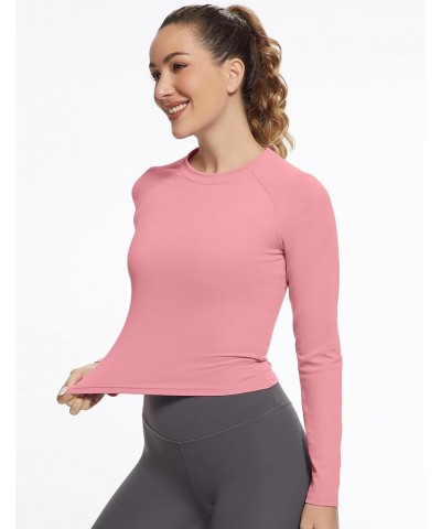 Womens Long Sleeve Crop Workout Tops Yoga Cropped Top Gym Shirts Athletic Clothes Slim Fit Pink $9.89 Activewear