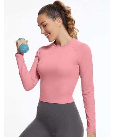 Womens Long Sleeve Crop Workout Tops Yoga Cropped Top Gym Shirts Athletic Clothes Slim Fit Pink $9.89 Activewear