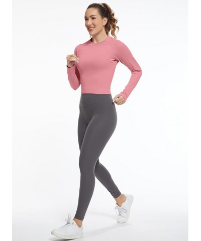 Womens Long Sleeve Crop Workout Tops Yoga Cropped Top Gym Shirts Athletic Clothes Slim Fit Pink $9.89 Activewear