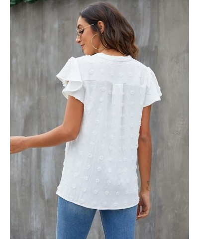 Womens White Blouses Chiffon Ruffle Short Sleeve V Neck Business Casual Tops Summer Cute Shirt White-01 $9.24 Blouses