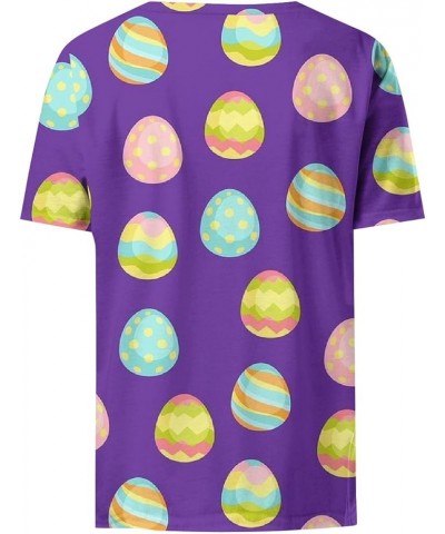 Happy Easter Letter Print T Shirt for Women Vneck Cute Rabbit Eggs Graphic Tees Family Blouse Gifts Easter Tops Tee X03-purpl...