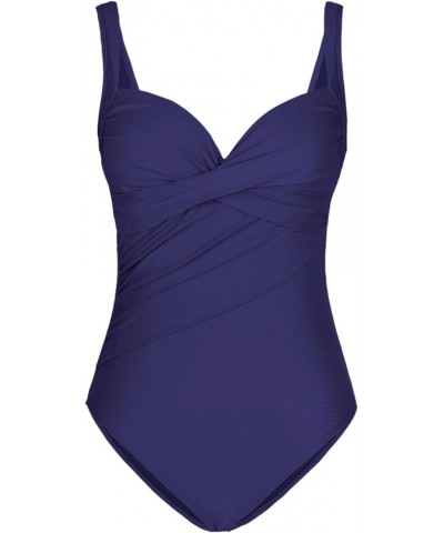 Women's One Piece Swimsuits Bathing Suits V Neck Twist Ruched Wide Straps U Back Tummy Control Indigo Blue $21.27 Swimsuits