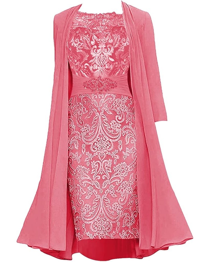 Mother of The Bride Dresses with Jacket Lace Formal Evening Gowns Tea Length Wedding Guest Dresses for Women Watermelon $34.7...