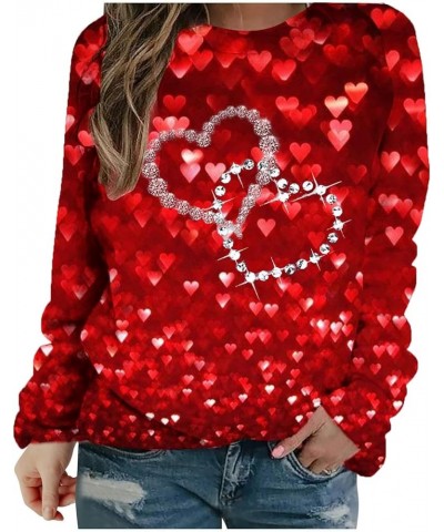 Valentines Day Outfit Women Long Sleeve Shirts 2024 Love Heart Graphic Gifts for Her Cute Crewneck Sweater Teacher Shirts Red...