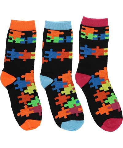 Women's Colorful Jigsaw Puzzle Piece Crew Socks (3Pr), One Size Orange, Aqua, Pink $9.89 Socks