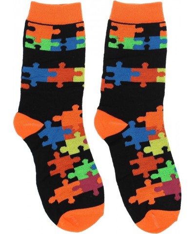 Women's Colorful Jigsaw Puzzle Piece Crew Socks (3Pr), One Size Orange, Aqua, Pink $9.89 Socks