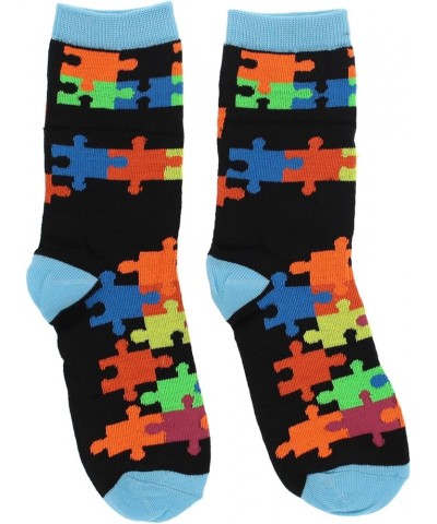 Women's Colorful Jigsaw Puzzle Piece Crew Socks (3Pr), One Size Orange, Aqua, Pink $9.89 Socks