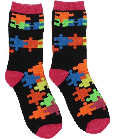 Women's Colorful Jigsaw Puzzle Piece Crew Socks (3Pr), One Size Orange, Aqua, Pink $9.89 Socks