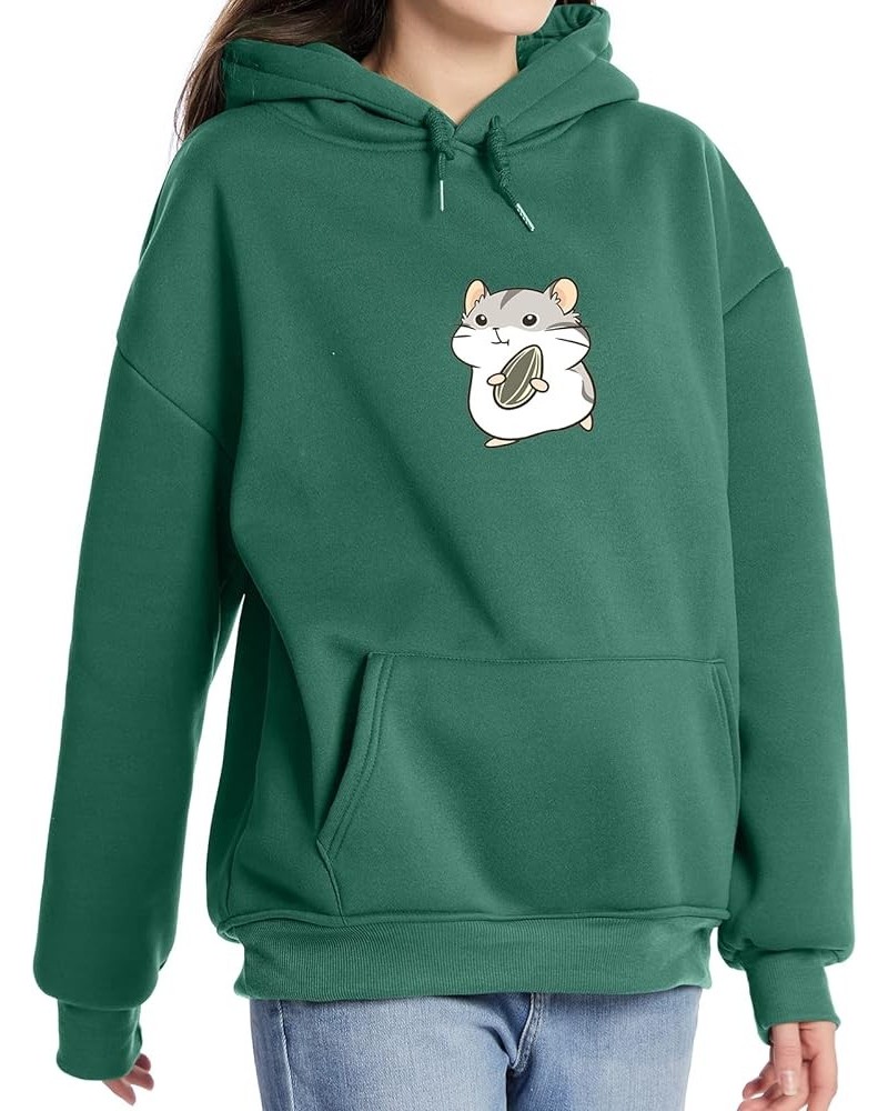 Hoodies for Women Cute Hamster Print Graphic Kawaii Clothes Pullover Teen Girls Aesthetic Cartoon Casual Sweatshirts Green $1...