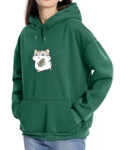 Hoodies for Women Cute Hamster Print Graphic Kawaii Clothes Pullover Teen Girls Aesthetic Cartoon Casual Sweatshirts Green $1...