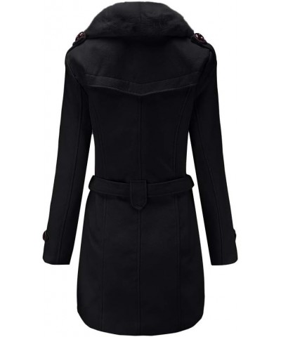 Pea Coats for Women Long Winter Long Sleeve Furry Collar Jackets Double Button Warm Faux Woolen Trench Coat Women Black $32.0...