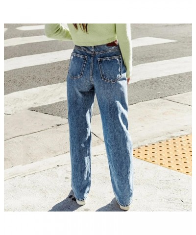 Womens Baggy Cargo Jeans Vintage Y2K Outfits Straight Wide Leg Denim Pants Low Waist Star Print Trousers with Pockets Blue 1 ...