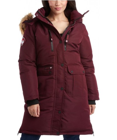 Women's Winter Coat - Long-Length Parka Jacket with Removable Faux-Fur Trim on Hood Cranberry/Natural $45.87 Jackets