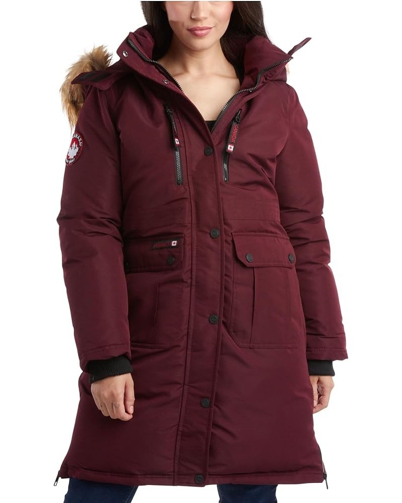 Women's Winter Coat - Long-Length Parka Jacket with Removable Faux-Fur Trim on Hood Cranberry/Natural $45.87 Jackets