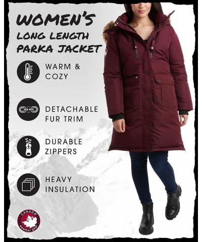 Women's Winter Coat - Long-Length Parka Jacket with Removable Faux-Fur Trim on Hood Cranberry/Natural $45.87 Jackets