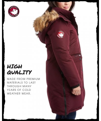 Women's Winter Coat - Long-Length Parka Jacket with Removable Faux-Fur Trim on Hood Cranberry/Natural $45.87 Jackets