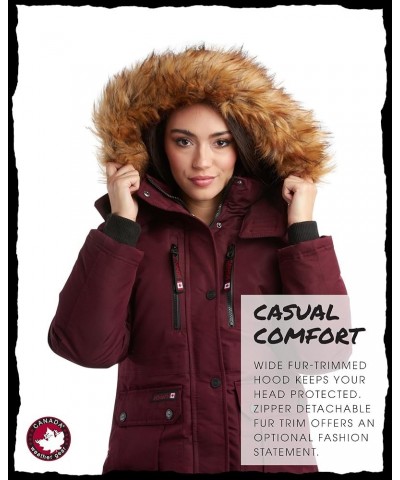 Women's Winter Coat - Long-Length Parka Jacket with Removable Faux-Fur Trim on Hood Cranberry/Natural $45.87 Jackets