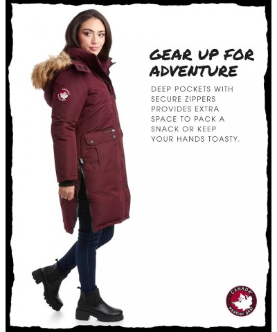 Women's Winter Coat - Long-Length Parka Jacket with Removable Faux-Fur Trim on Hood Cranberry/Natural $45.87 Jackets