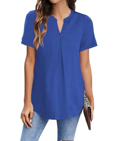 Womens Dressy Casual Summer Tops V Neck Short Sleeve Blouses Loose Work Tunic Shirts Blue $10.75 Tops