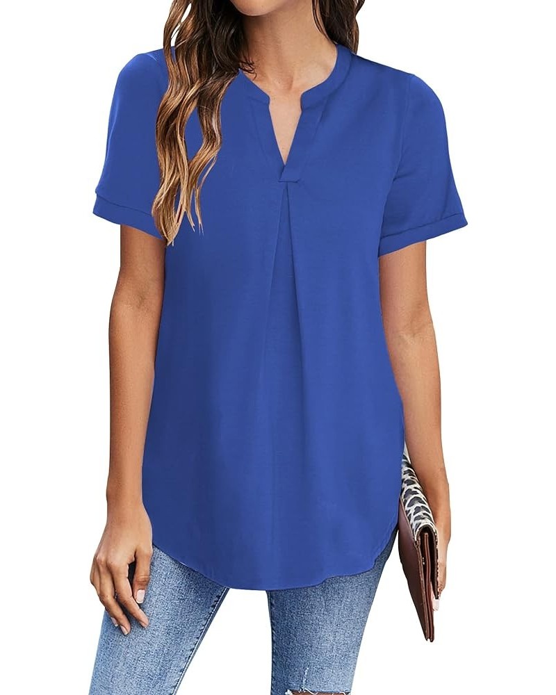 Womens Dressy Casual Summer Tops V Neck Short Sleeve Blouses Loose Work Tunic Shirts Blue $10.75 Tops