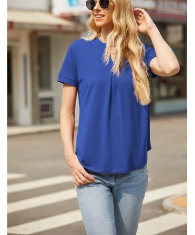 Womens Dressy Casual Summer Tops V Neck Short Sleeve Blouses Loose Work Tunic Shirts Blue $10.75 Tops