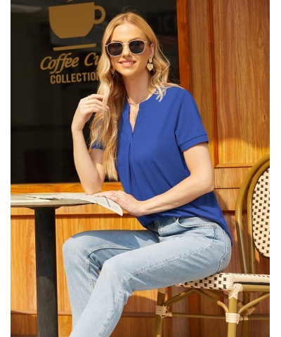 Womens Dressy Casual Summer Tops V Neck Short Sleeve Blouses Loose Work Tunic Shirts Blue $10.75 Tops